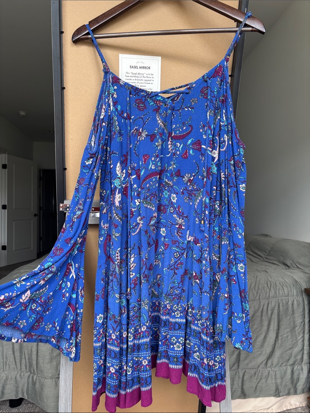 Women's Blue Floral Cold-Shoulder Dress
